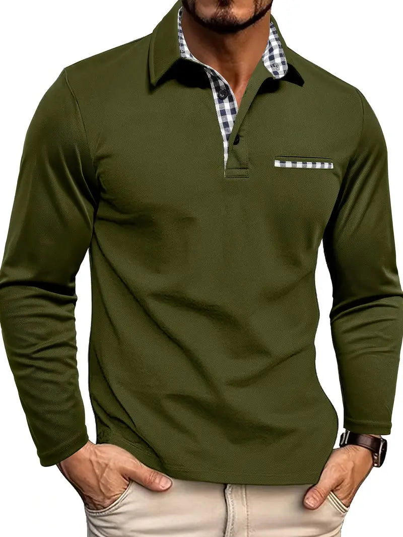 MANSSINO™ | Check-Trim Long Sleeve Polo