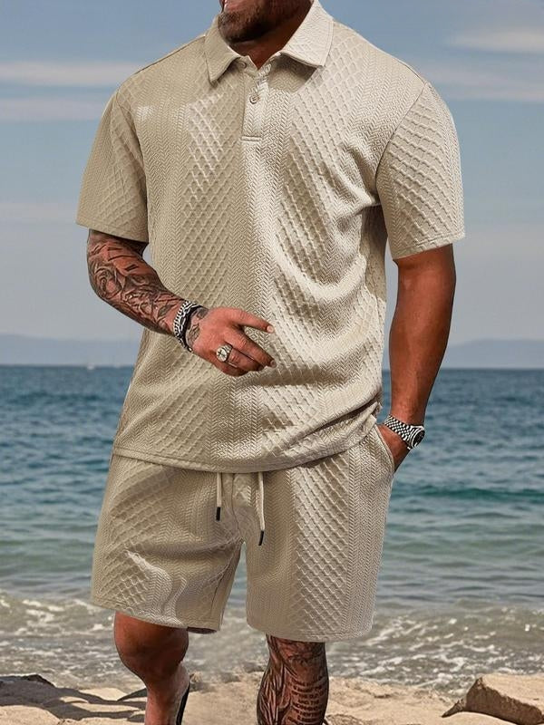 MANSSINO™ | Men's Textured Knit Polo and Shorts Set