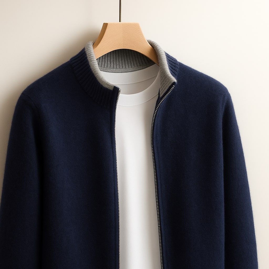 MANSSINO™ | Contrast-Trim Full-Zip Knit