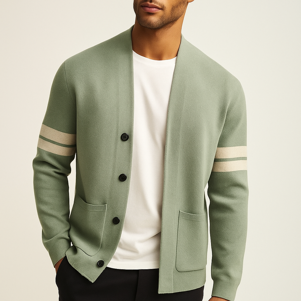 MANSSINO™ | Merino Stripe-Sleeve Button Cardigan