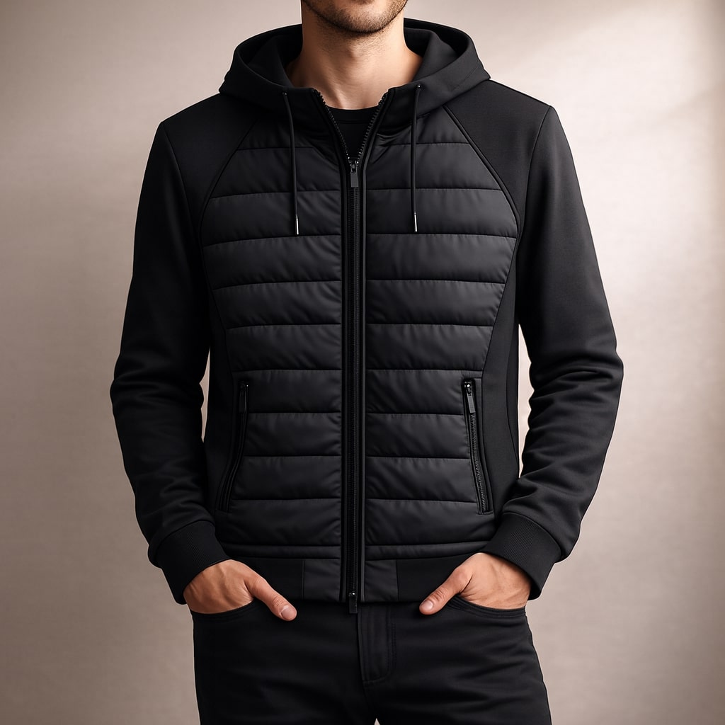 MANSSINO™ | Quilted-Panel Zip-Up Hoodie