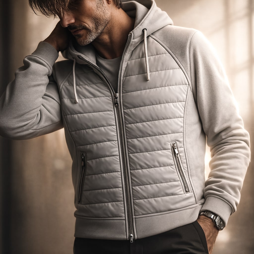 MANSSINO™ | Quilted-Panel Zip-Up Hoodie