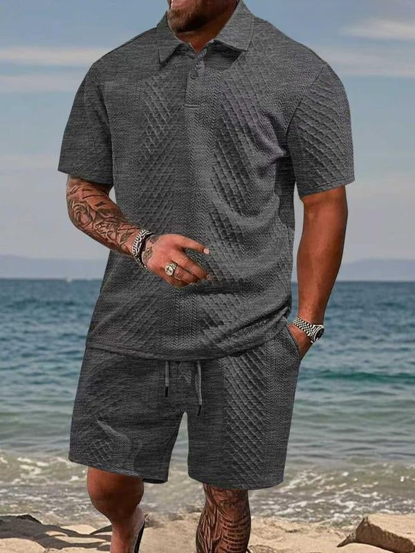 MANSSINO™ | Men's Textured Knit Polo and Shorts Set
