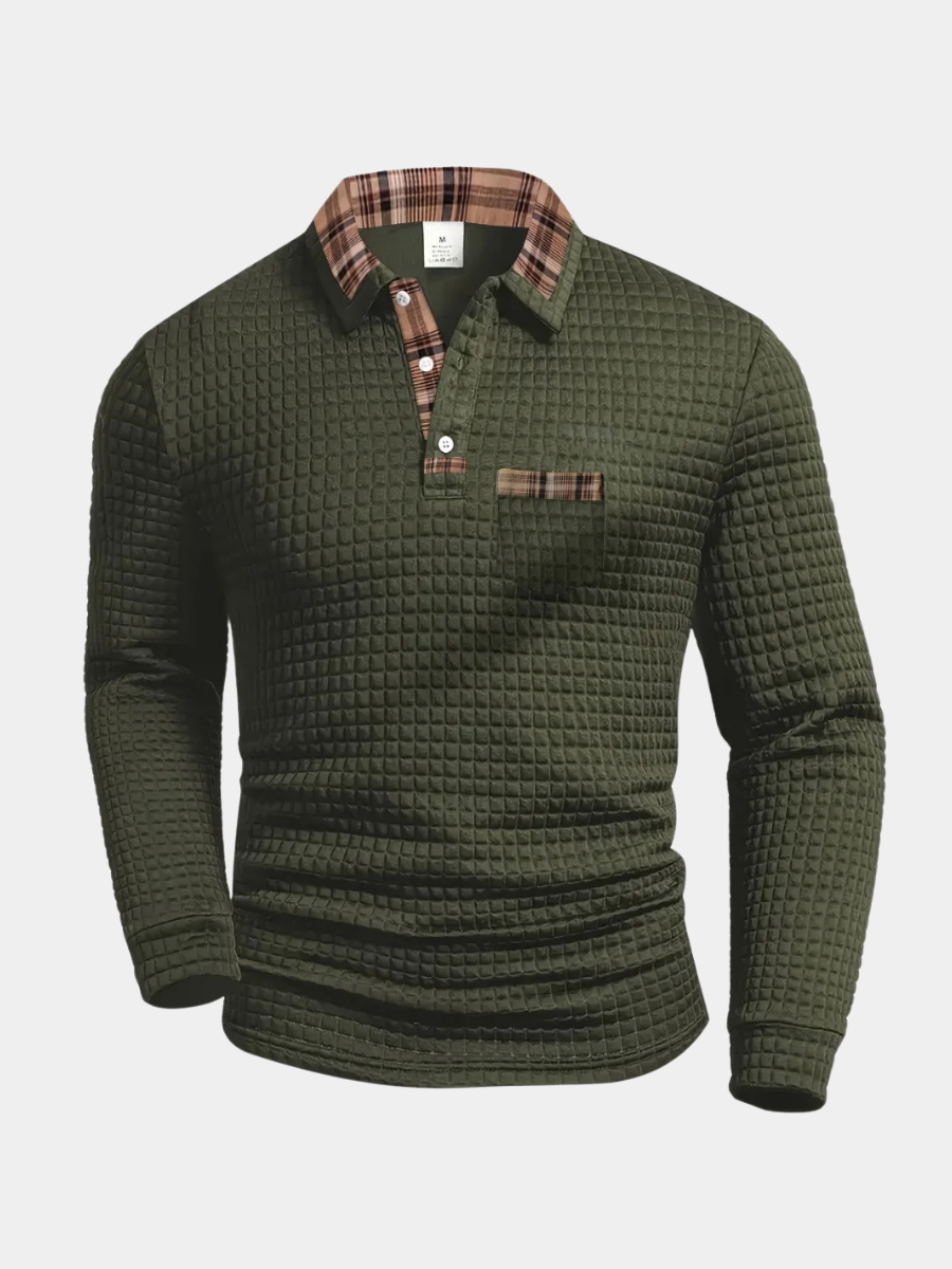 MANSSINO™ | Fine-Check Long Sleeve Polo