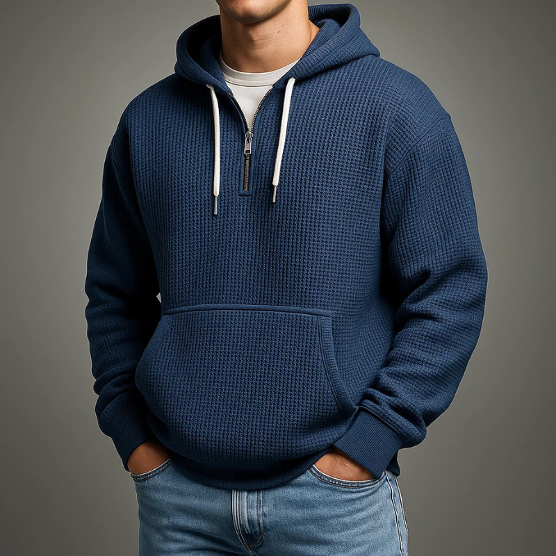 MANSSINO™ | Waffle-Knit Half-Zip Hoodie