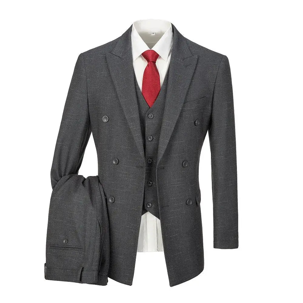 MANSSINO™ | Men's Double-Breasted Plaid 3-Piece Suit