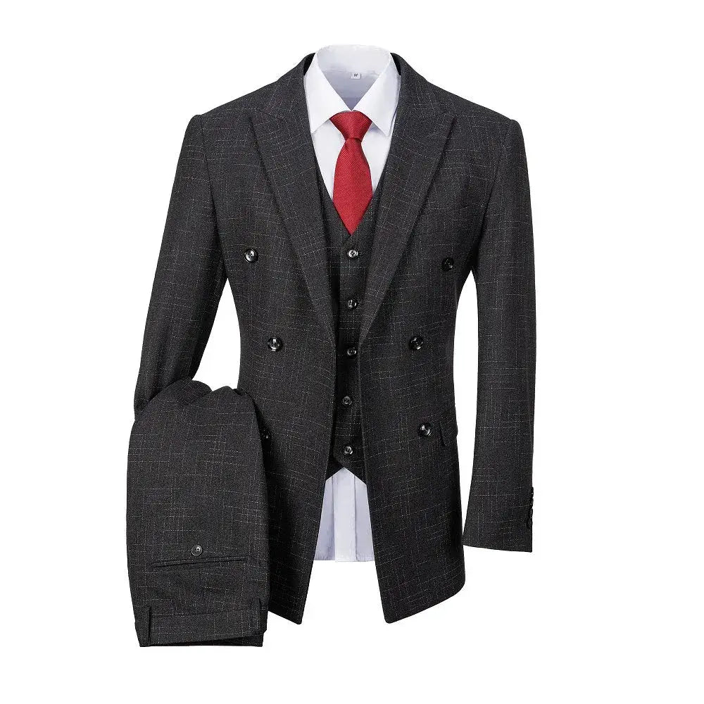 MANSSINO™ | Men's Double-Breasted Plaid 3-Piece Suit