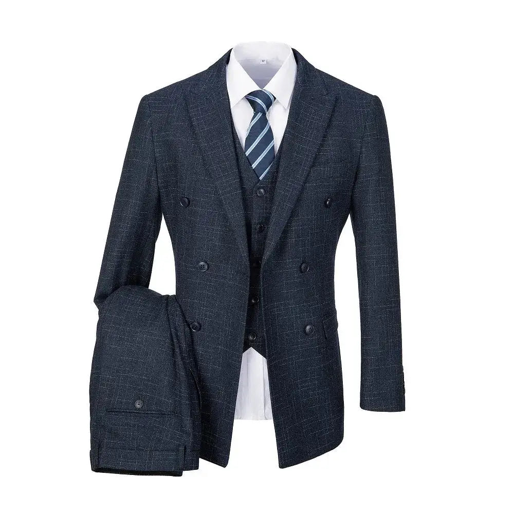MANSSINO™ | Men's Double-Breasted Plaid 3-Piece Suit