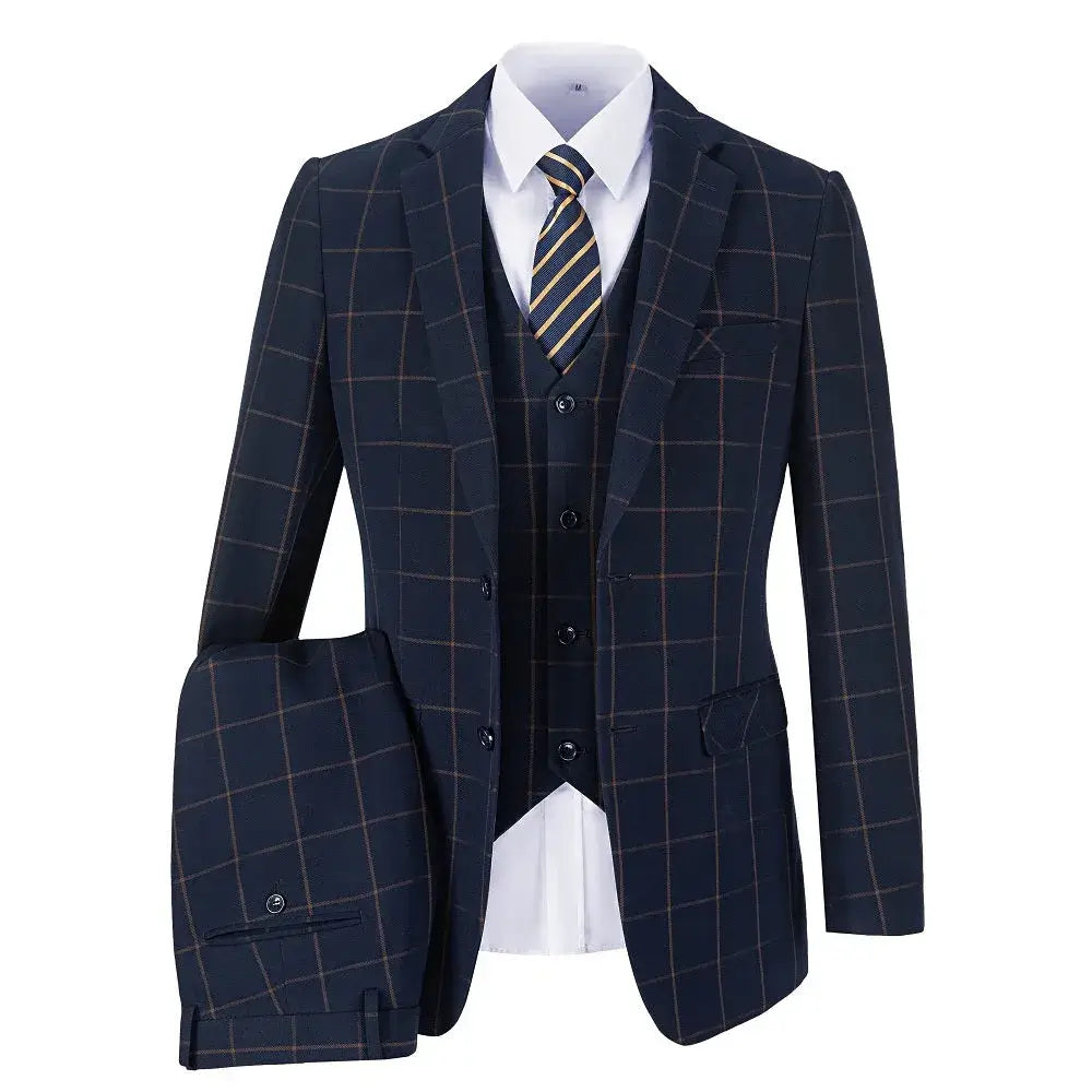 MANSSINO™ | Men's Blue & Orange Plaid 3 Piece Suit