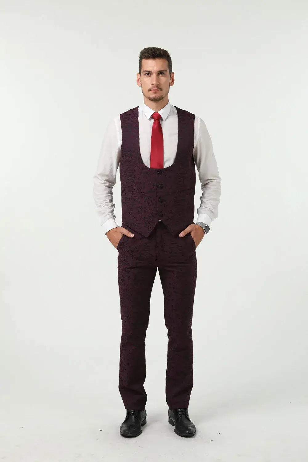 MANSSINO™ | Men's Abstract Jacquard Prom 3-Piece Suit