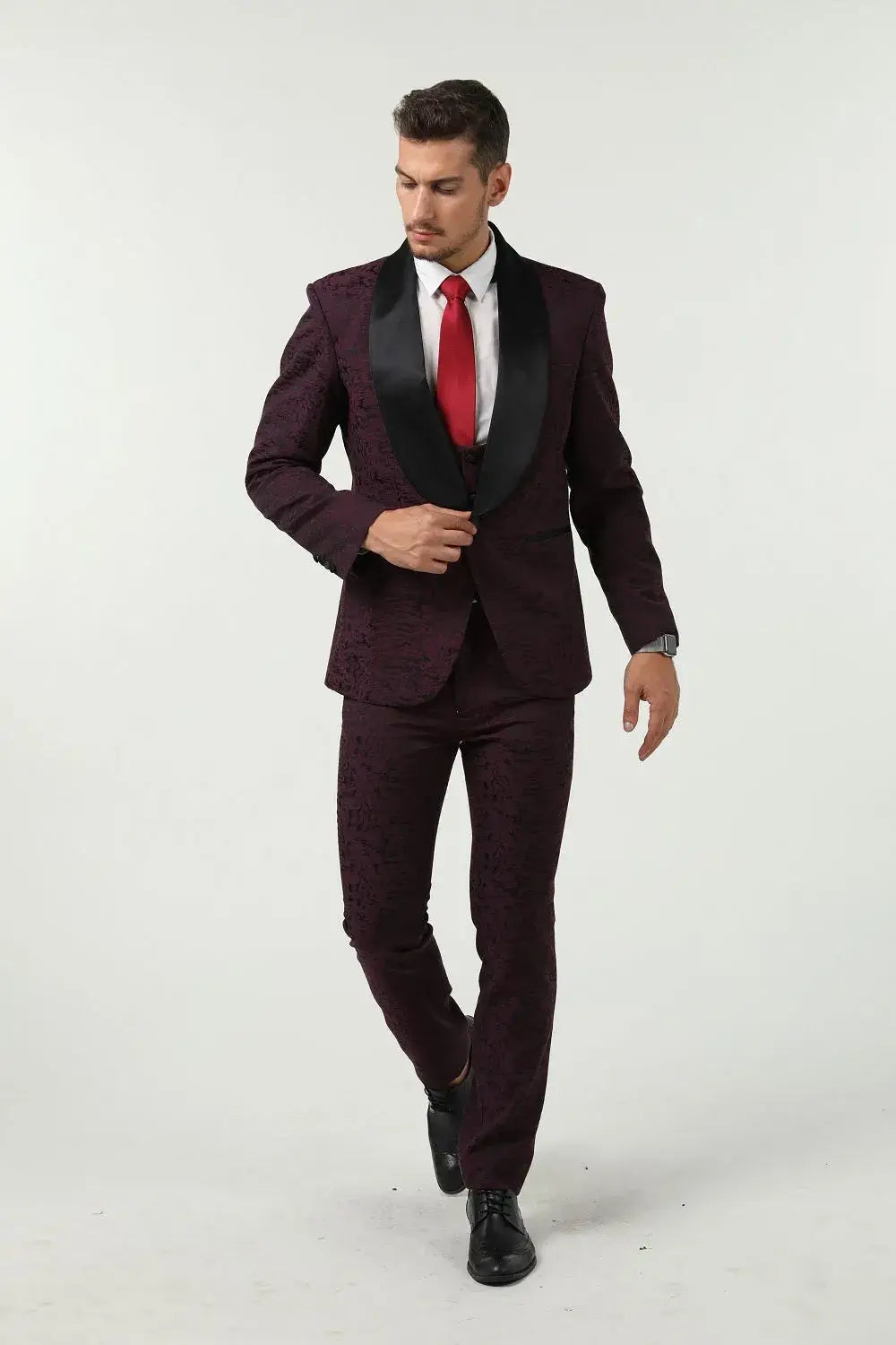 MANSSINO™ | Men's Abstract Jacquard Prom 3-Piece Suit