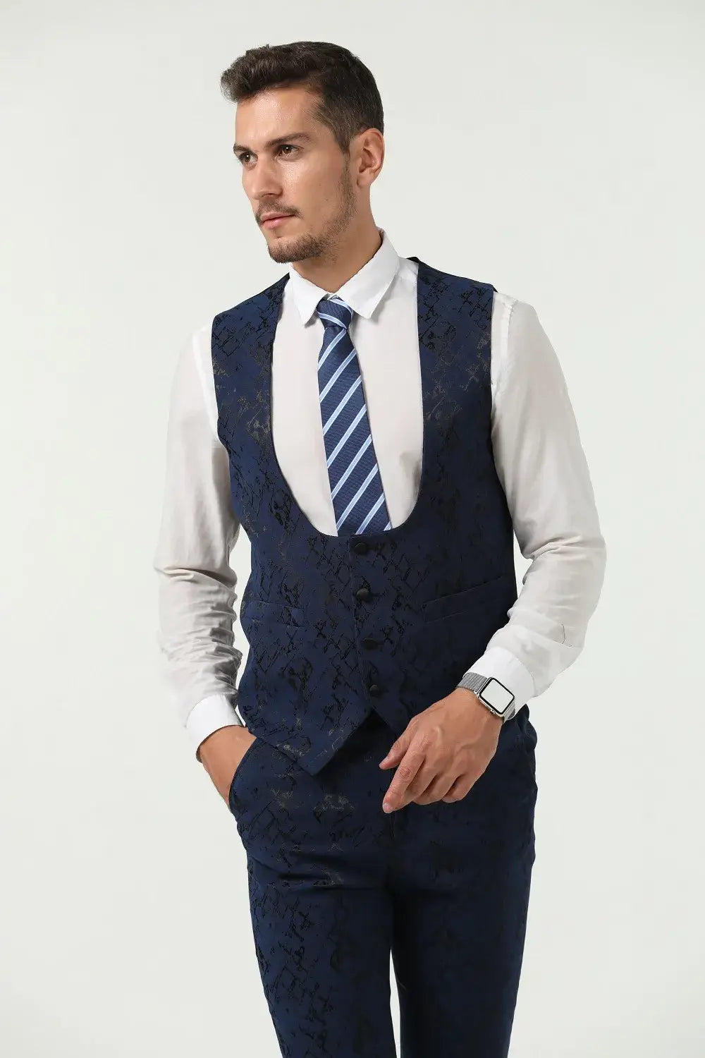 MANSSINO™ | Men's Abstract Jacquard Prom 3-Piece Suit