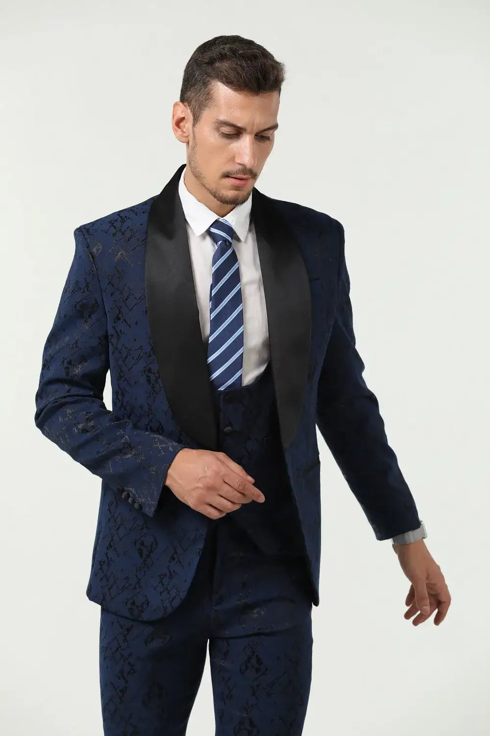 MANSSINO™ | Men's Abstract Jacquard Prom 3-Piece Suit
