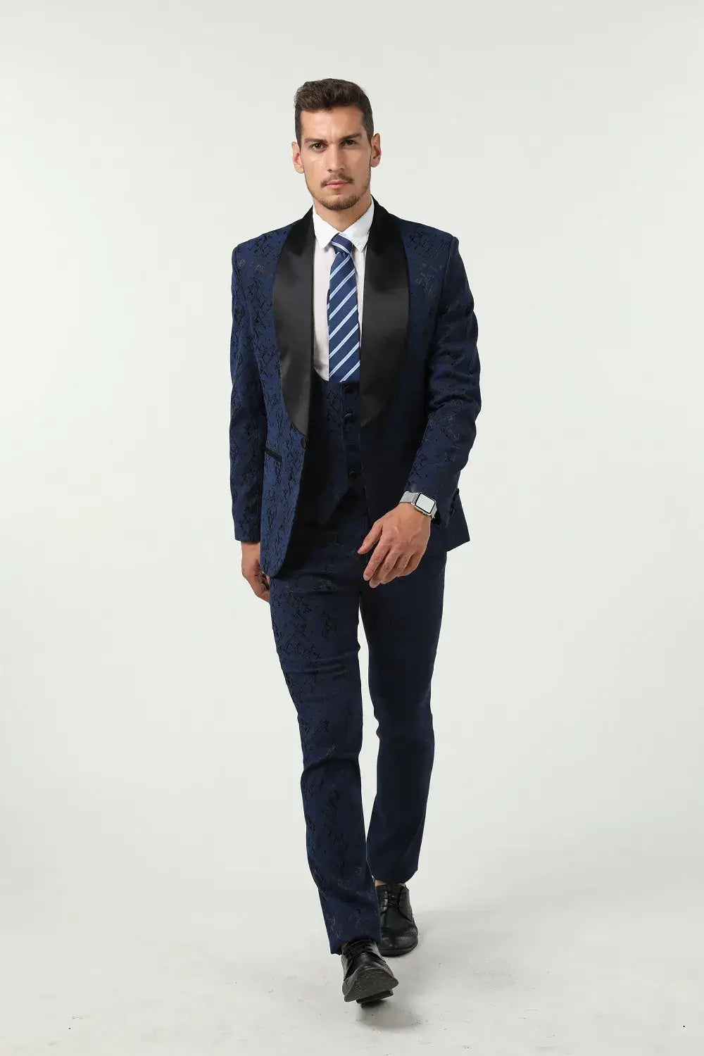 MANSSINO™ | Men's Abstract Jacquard Prom 3-Piece Suit