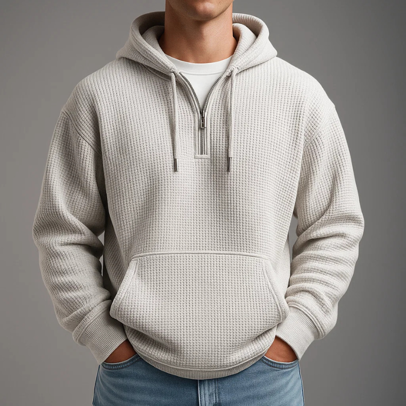 MANSSINO™ | Waffle-Knit Half-Zip Hoodie