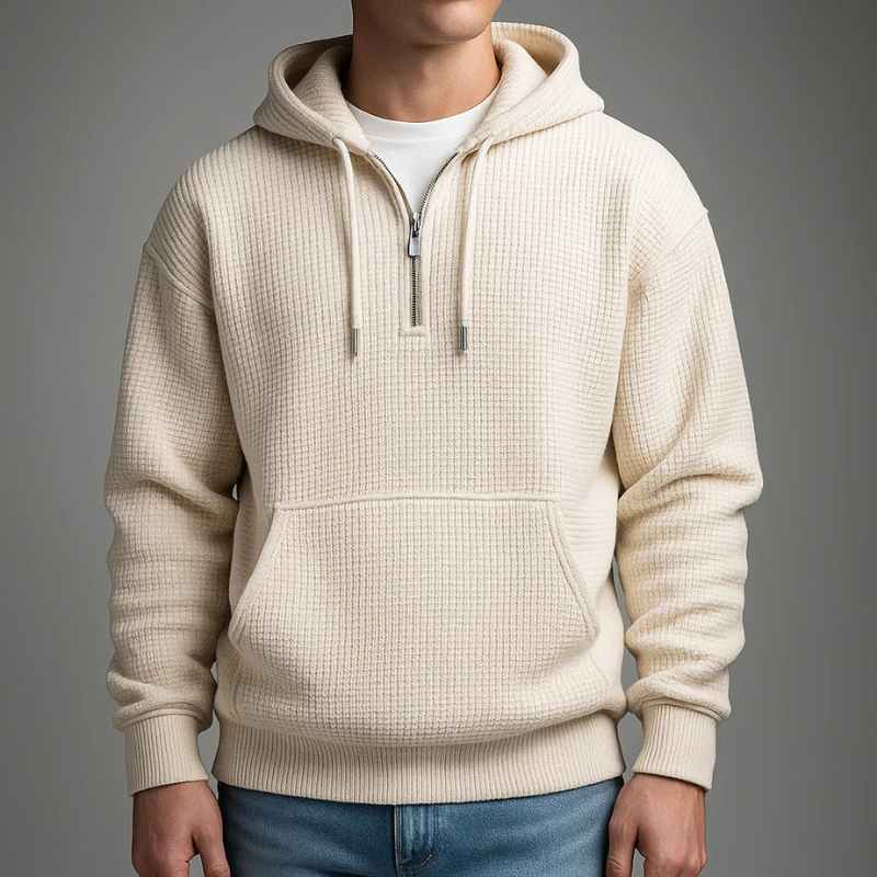 MANSSINO™ | Waffle-Knit Half-Zip Hoodie