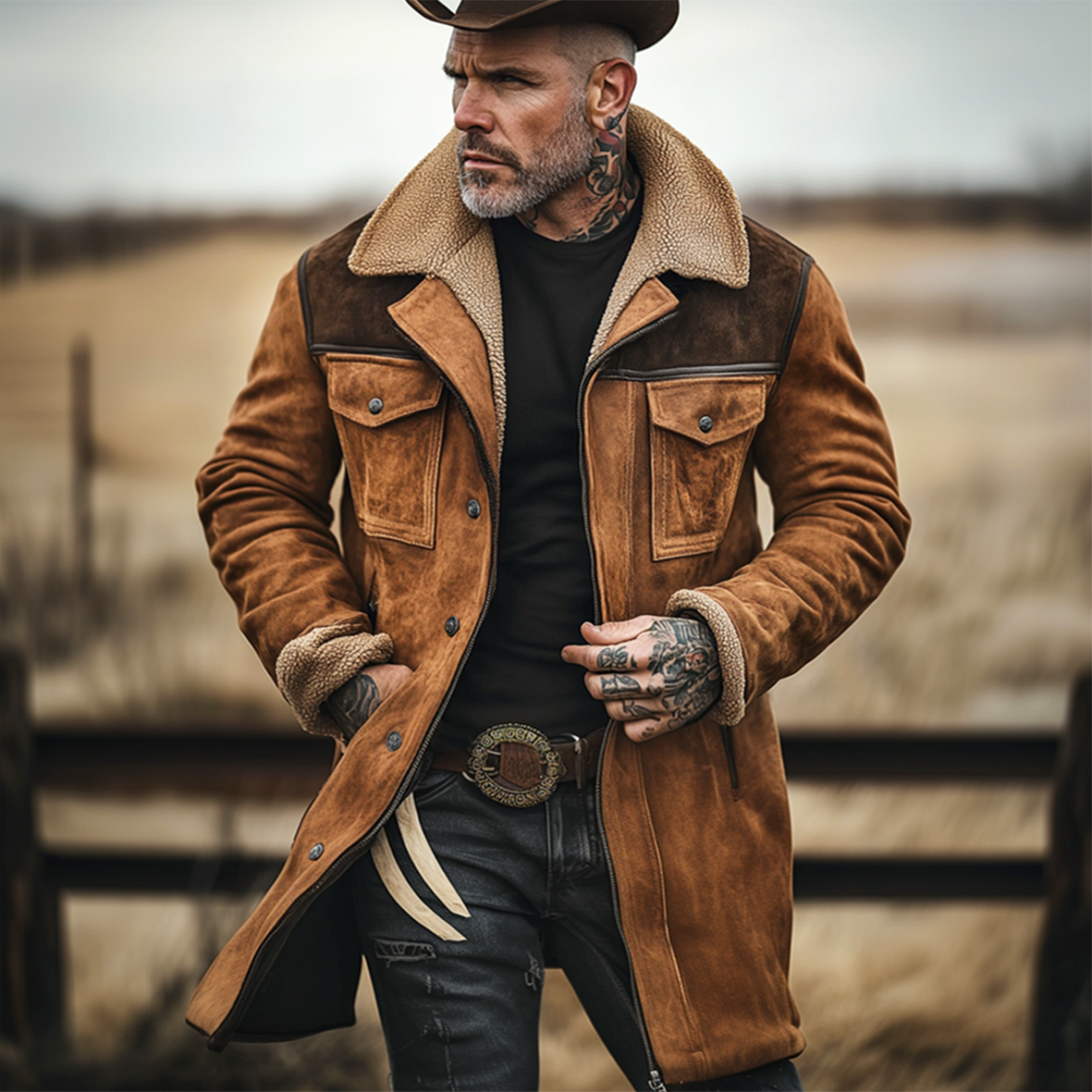 MANSSINO™ | Men's Mid-Length Shearling-Trim Winter Coat