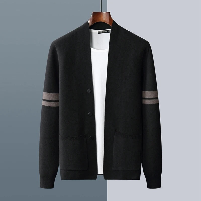 MANSSINO™ | Merino Stripe-Sleeve Button Cardigan