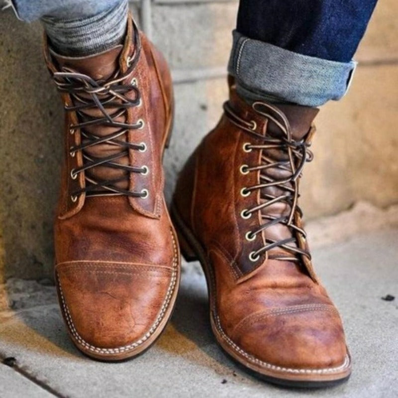 MANSSINO™ | Distressed Leather Lace-Up Work Boots