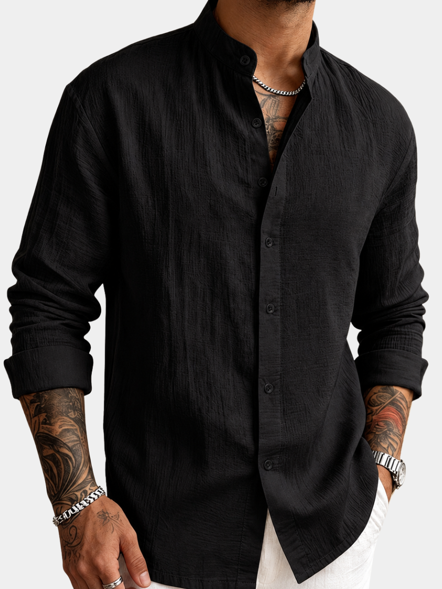 MANSSINO™ | Men's Linen-Blend Band Collar Shirt