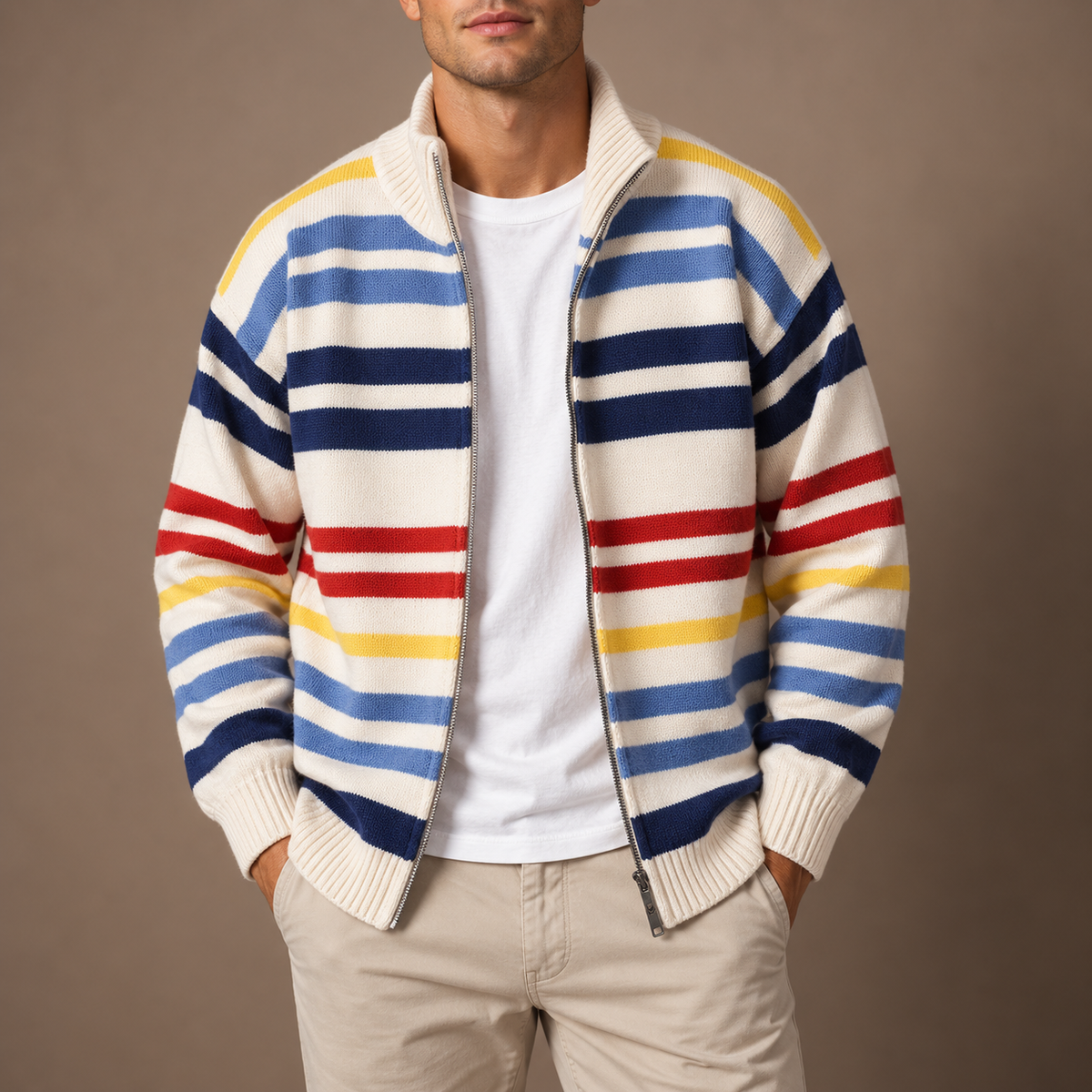 MANSSINO™ | Emmett Striped Zip Cardigan