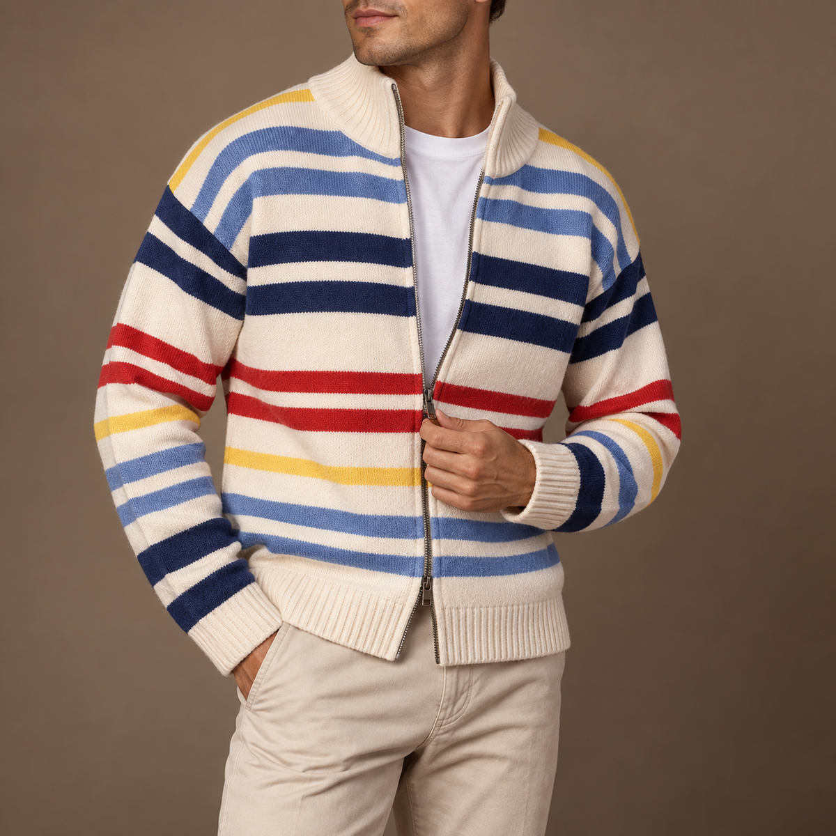 MANSSINO™ | Emmett Striped Zip Cardigan