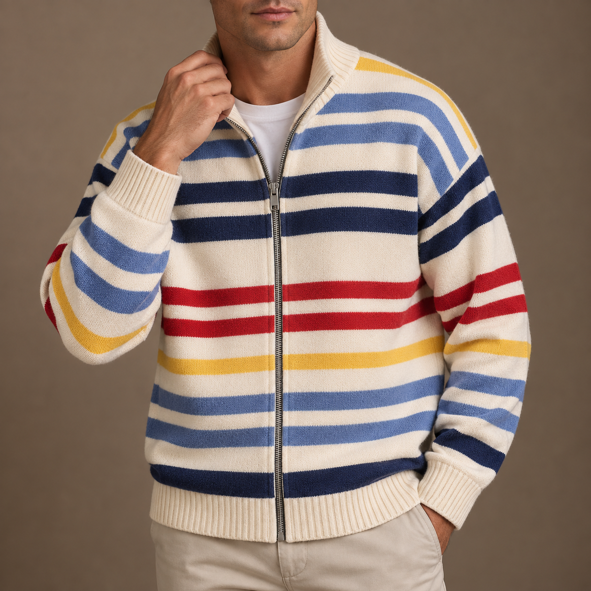 MANSSINO™ | Emmett Striped Zip Cardigan