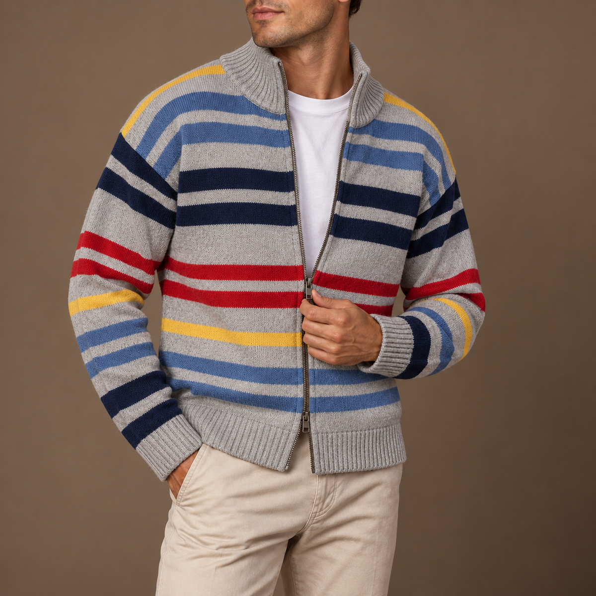 MANSSINO™ | Emmett Striped Zip Cardigan