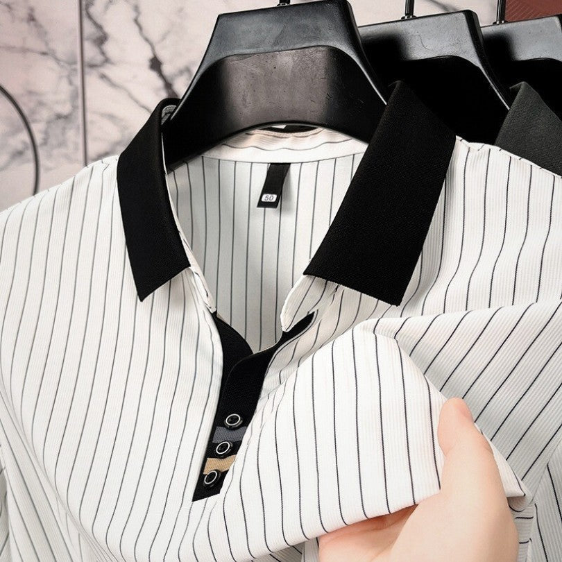 MANSSINO™ | Fine-Stripe Contrast-Cuff Polo