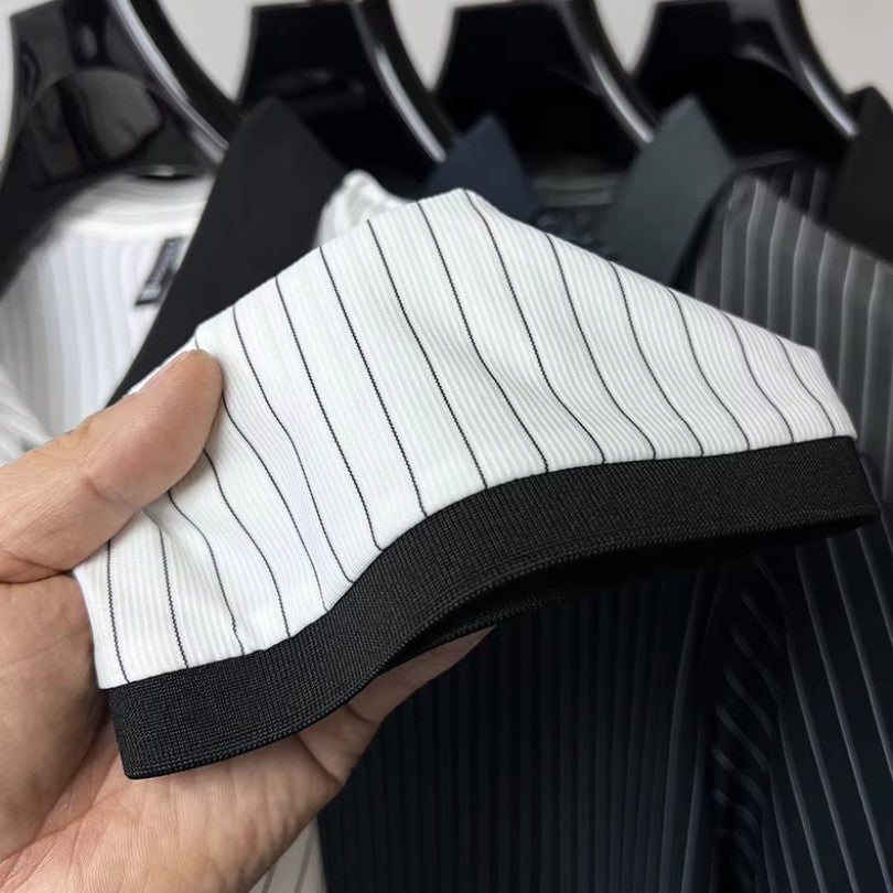 MANSSINO™ | Fine-Stripe Contrast-Cuff Polo