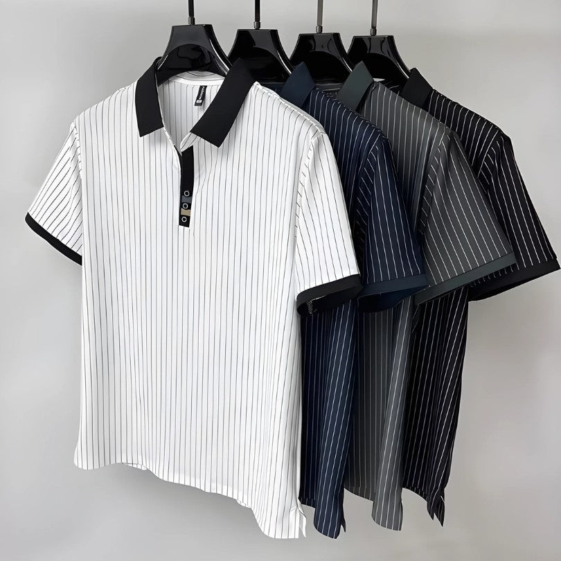 MANSSINO™ | Fine-Stripe Contrast-Cuff Polo