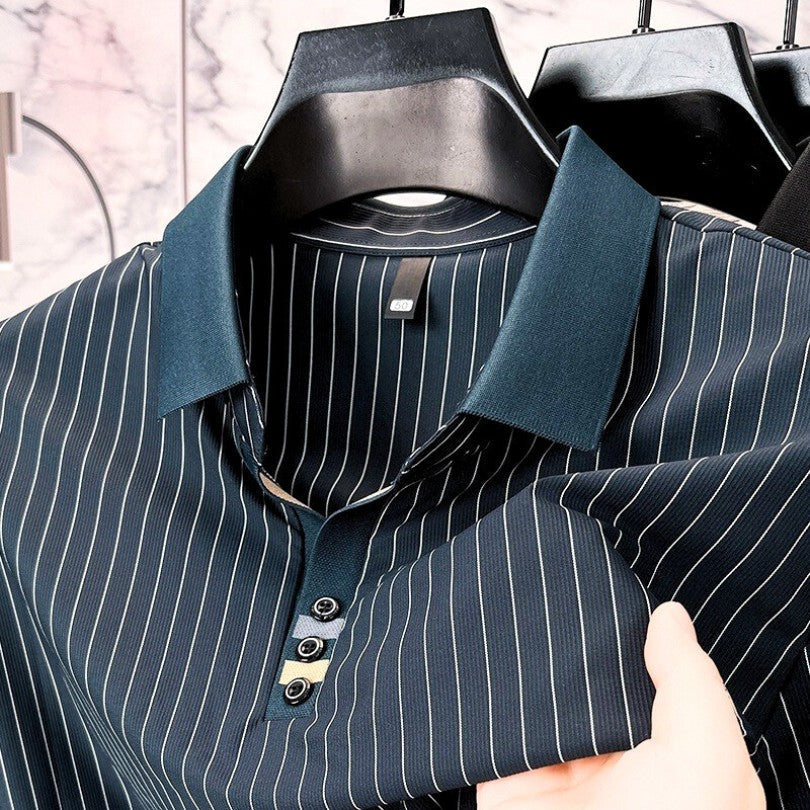 MANSSINO™ | Fine-Stripe Contrast-Cuff Polo