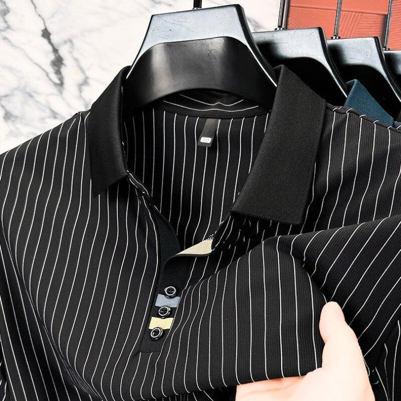 MANSSINO™ | Fine-Stripe Contrast-Cuff Polo