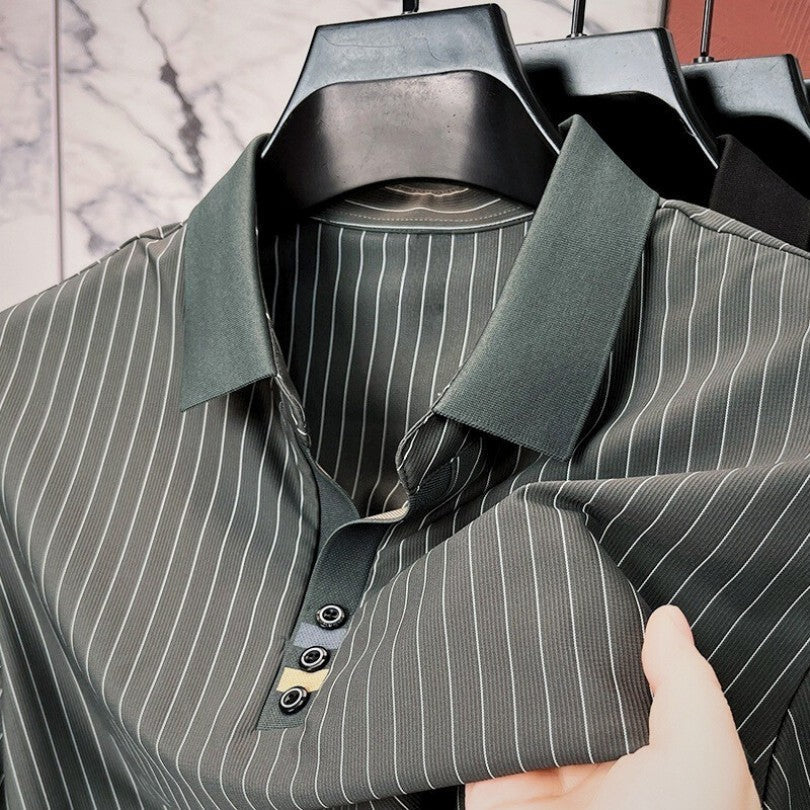 MANSSINO™ | Fine-Stripe Contrast-Cuff Polo
