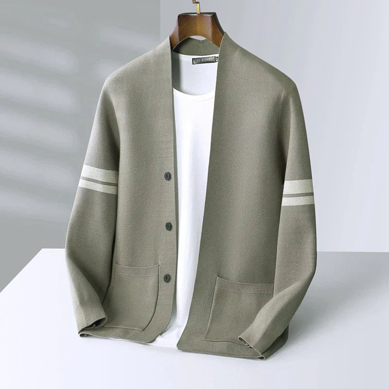 MANSSINO™ | Merino Stripe-Sleeve Button Cardigan