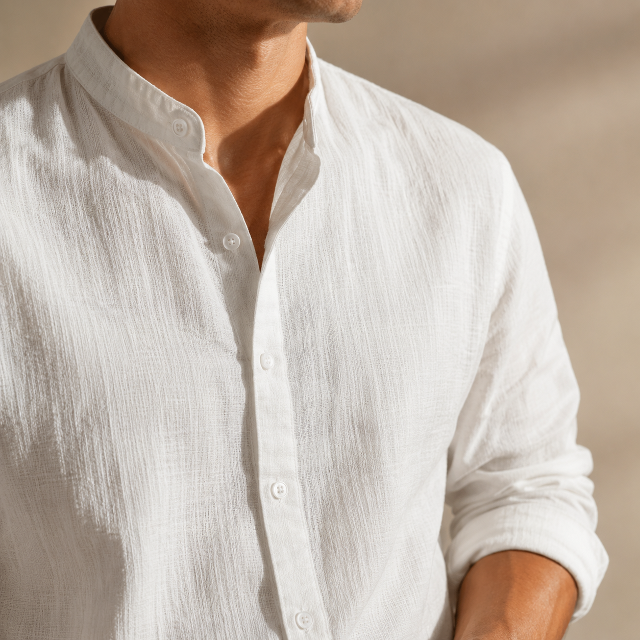 MANSSINO™ | Men's Linen-Blend Band Collar Shirt