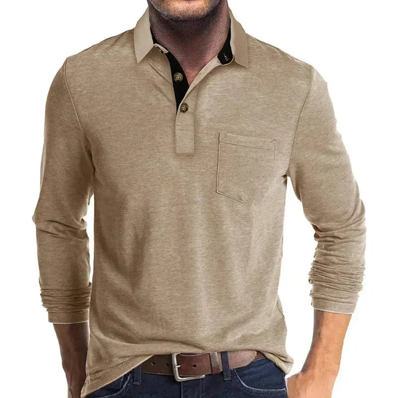 MANSSINO™ | Men's Long-Sleeve Jersey Polo with Pocket