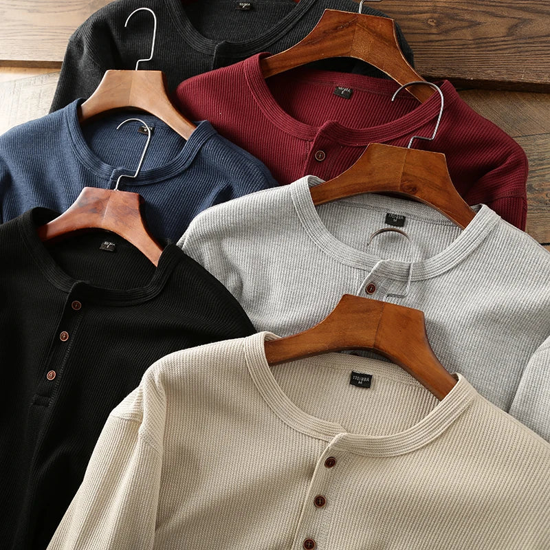 MANSSINO™ | Waffle-Knit Long Sleeve Henley