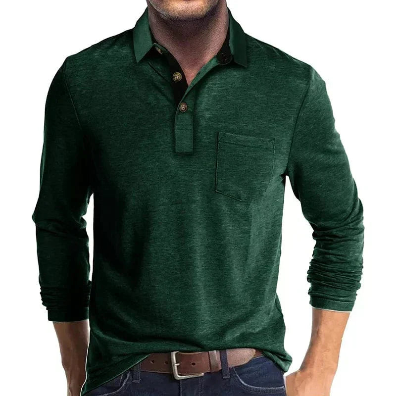 MANSSINO™ | Men's Long-Sleeve Jersey Polo with Pocket