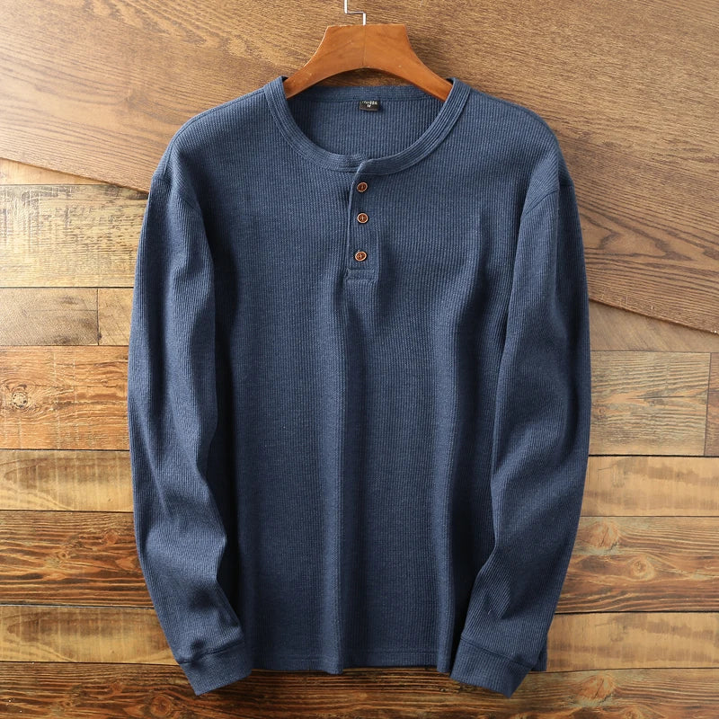 MANSSINO™ | Waffle-Knit Long Sleeve Henley