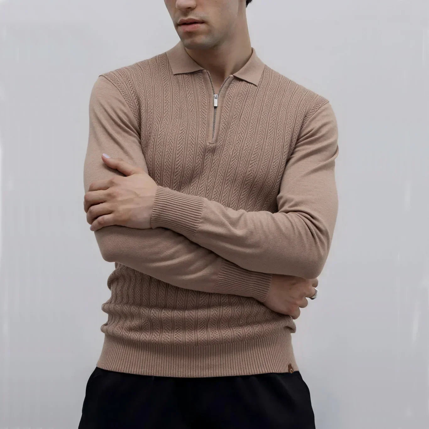 MANSSINO™ | Textured Zip-Neck Polo