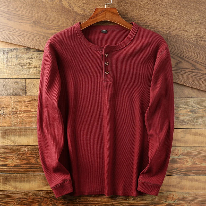 MANSSINO™ | Waffle-Knit Long Sleeve Henley