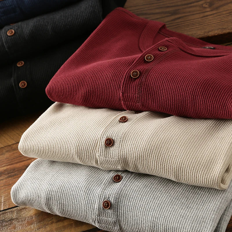 MANSSINO™ | Waffle-Knit Long Sleeve Henley
