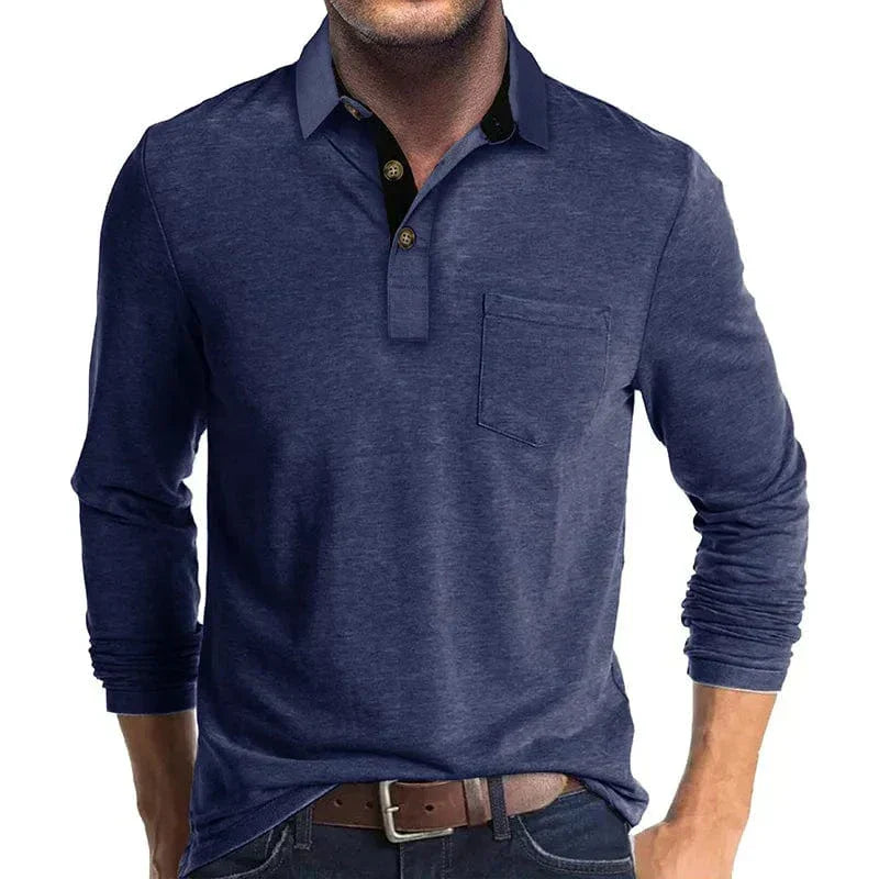 MANSSINO™ | Men's Long-Sleeve Jersey Polo with Pocket
