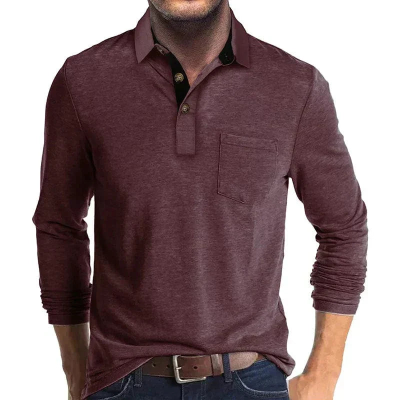 MANSSINO™ | Men's Long-Sleeve Jersey Polo with Pocket