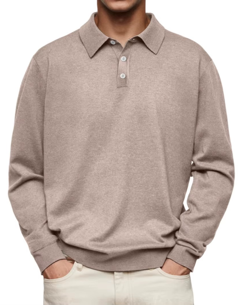 MANSSINO™ | Men's Long-Sleeve Polo with Contrast Collar