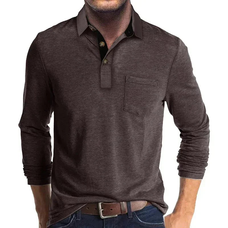 MANSSINO™ | Men's Long-Sleeve Jersey Polo with Pocket
