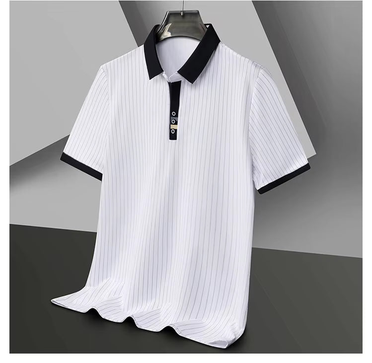 MANSSINO™ | Fine-Stripe Contrast-Cuff Polo
