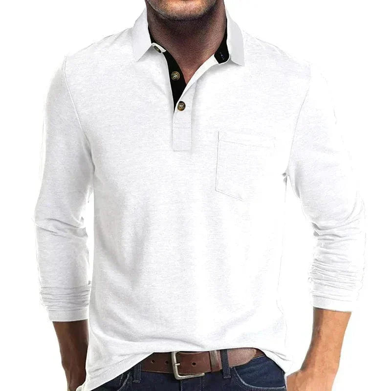 MANSSINO™ | Men's Long-Sleeve Jersey Polo with Pocket