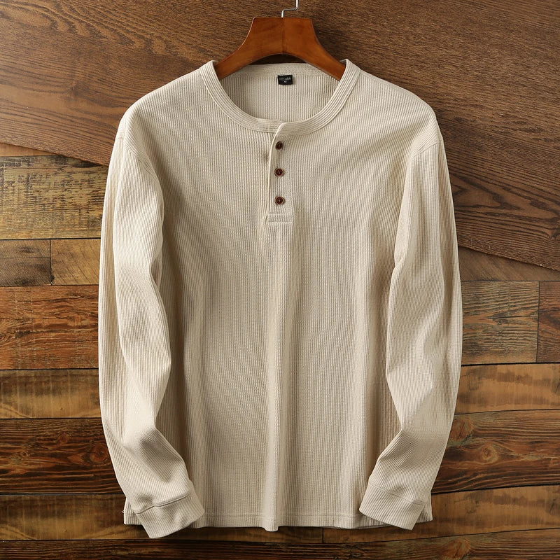 MANSSINO™ | Waffle-Knit Long Sleeve Henley